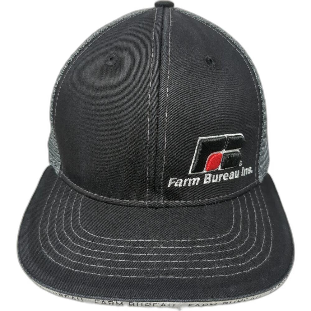 Buck's Bags Farm Bureau Ins Trucker Hat Black One Size Mesh Snapback Brim Logo